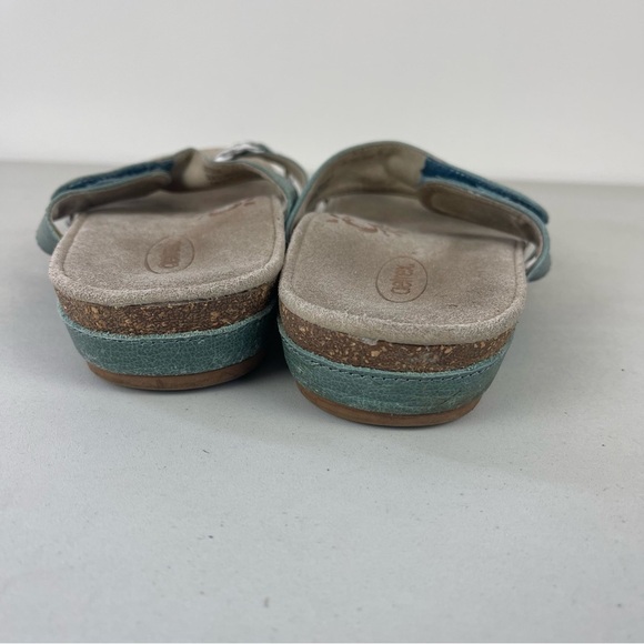 Aetrex Lena Sandals Teal Leather Slide Flip Flops Women's Size 8 Arch Support - Picture 5 of 8